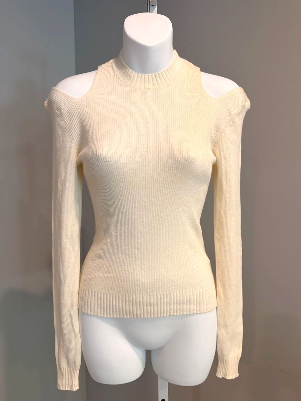 HUDSON Chic CreamCold-Shoulder Crewneck Ribbed Top Sz M NEW $160!!